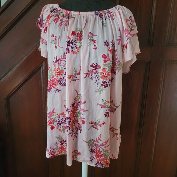 Womens Pink Floral Off-Shoulder Blouse 14 16 Terra & Sky Lightweight Top - Picture 1 of 7